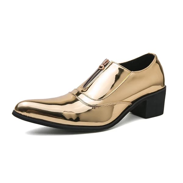 Patent Leather Oxford Shoes – Pointed-Toe Zipper High Heel Business Footwear