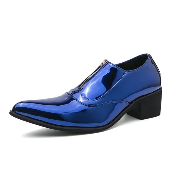 Patent Leather Oxford Shoes – Pointed-Toe Zipper High Heel Business Footwear