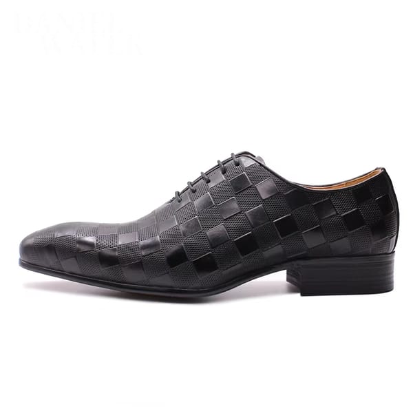 Genuine Leather Formal Shoes – Black Plaid Print