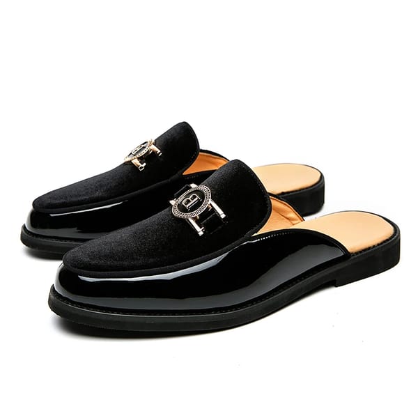 Men’s Leather Mules – Summer Loafers with Metal Lock Design