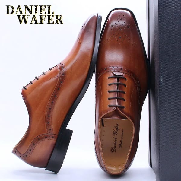 Luxury Men’s Oxford Shoes – Genuine Leather Brogue Lace-Up Formal Shoes