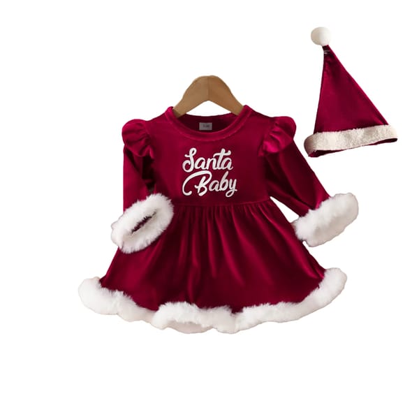 Velvet "Santa Baby" Christmas Dress for Baby Girls