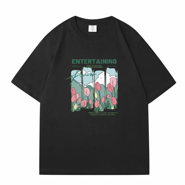 Women’s Comics & Floral Printed T-Shirt – Beige Casual Summer Streetwear