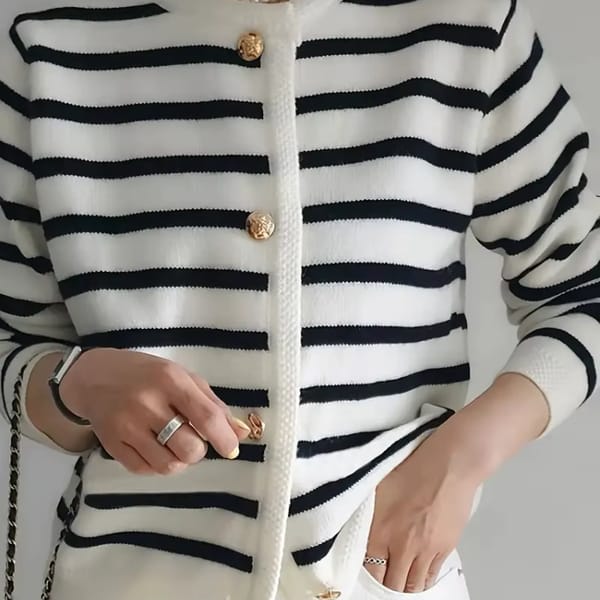 Striped Button-Front Cardigan Sweater for Cozy Fall Fashion