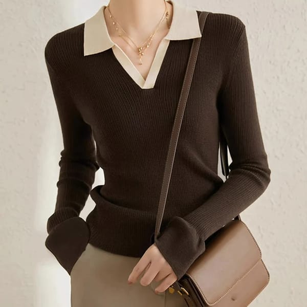 Polo Collar Knitted Sweater for Vintage Casual Style