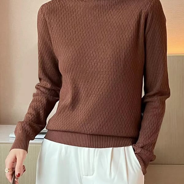 Mock Neck Pullover Sweater for Autumn and Winter Comfort