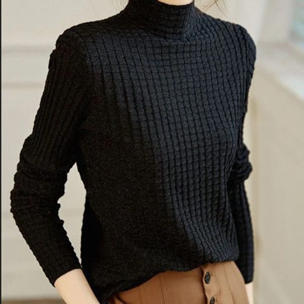 Plaid Turtleneck Sweater for Autumn and Winter Casual Style