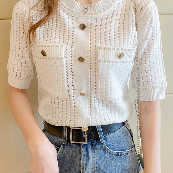 Casual White T-Shirt with Pockets for Women