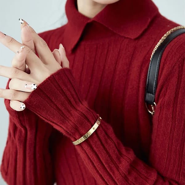 Polo Collar Women's Slim Fit Knitted Sweater for Fall/Winter