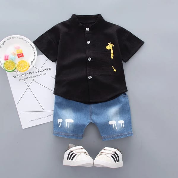 Toddler Kids Summer Cartoon Shirt and Denim Shorts Set