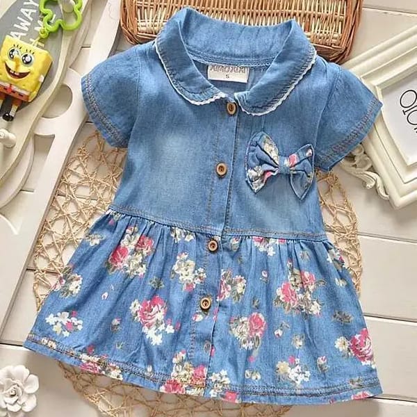 Summer Floral Cotton Dress for Kids with Bow Decoration