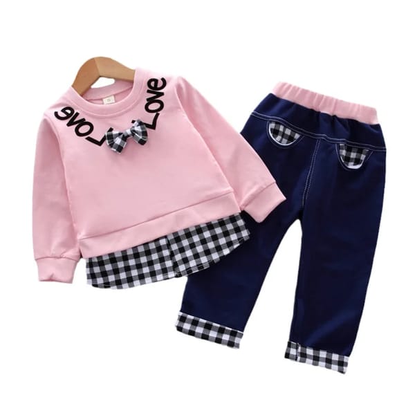 Casual Plaid T-Shirt and Pants Set for Toddlers