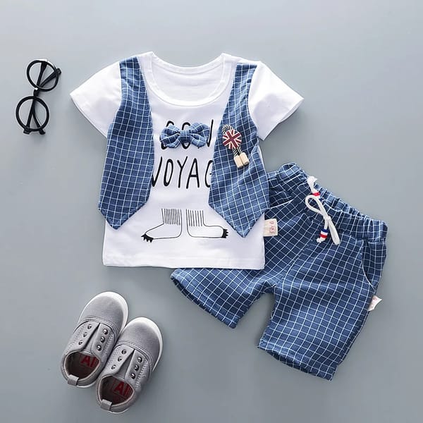 Casual Plaid T-Shirt and Shorts Set for Toddlers