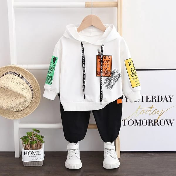 Toddler Hooded Sweatshirt and Pants Set with Letter Print