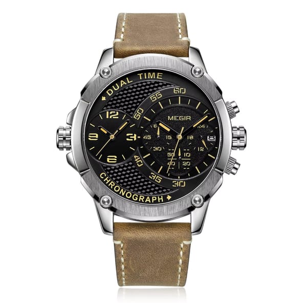 Chronograph Men's Leather Strap Watch with Calendar & Waterproof Design