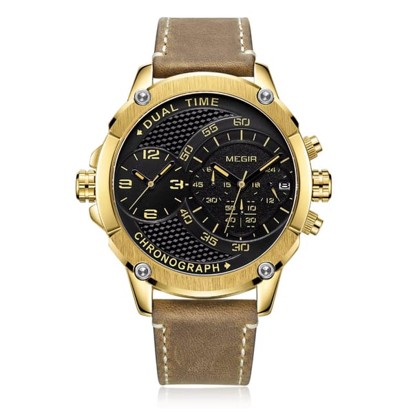 Chronograph Men's Leather Strap Watch with Calendar & Waterproof Design