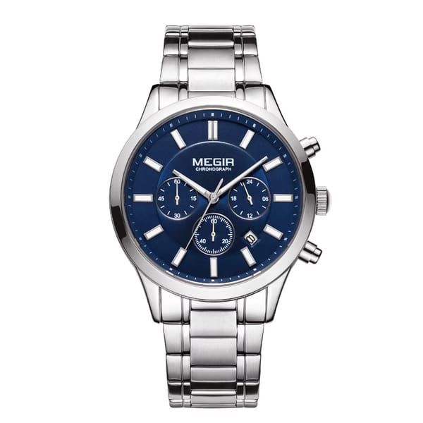 Stainless Steel Chronograph Watch with Luminous Hands & Calendar