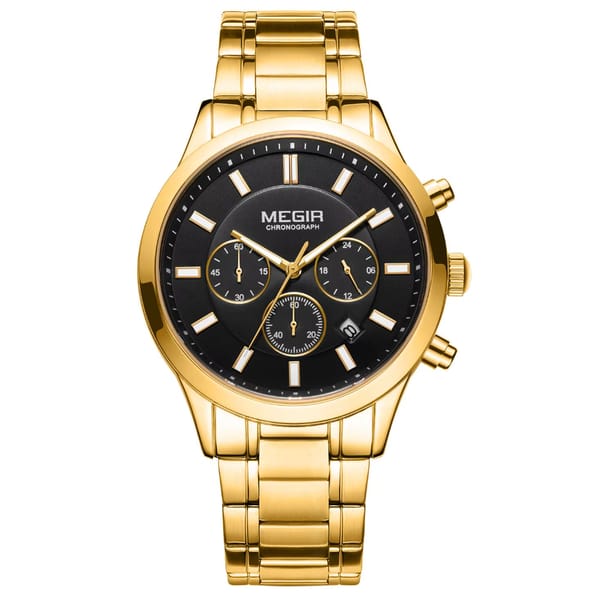 Stainless Steel Chronograph Watch with Luminous Hands & Calendar