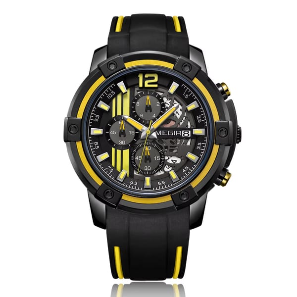 Chronograph Sports Watch with Silicone Band & Waterproof Design