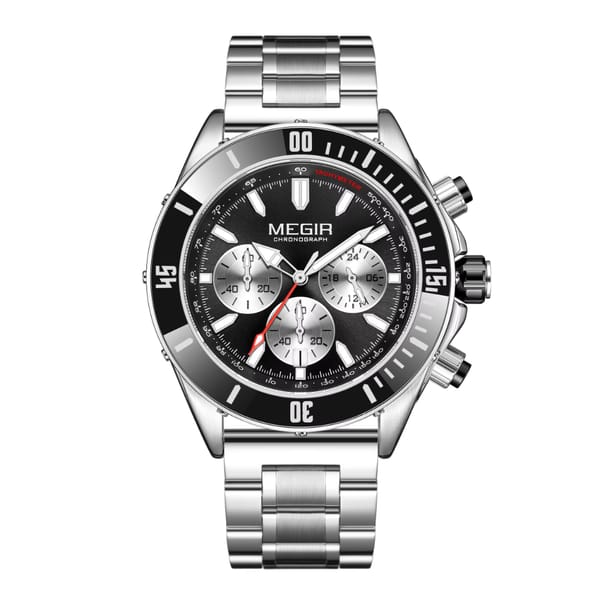 Chronograph Waterproof Quartz Watch with Stainless Steel Band