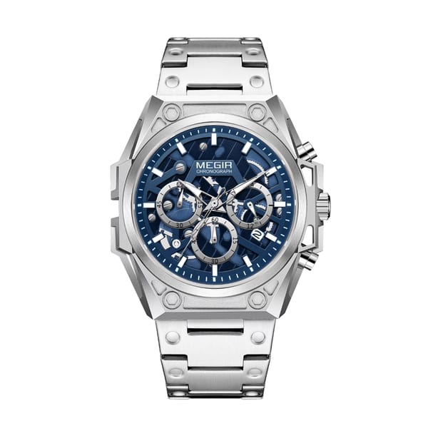 Stainless Steel Quartz Chronograph Watch with Calendar & Luminous Hands