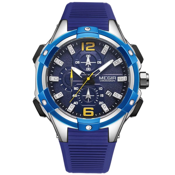 Silicone Strap Chronograph Watch with Luminous Hands & Calendar