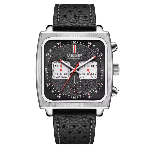 Leather Strap Chronograph Watch with Luminous Hands & Calendar