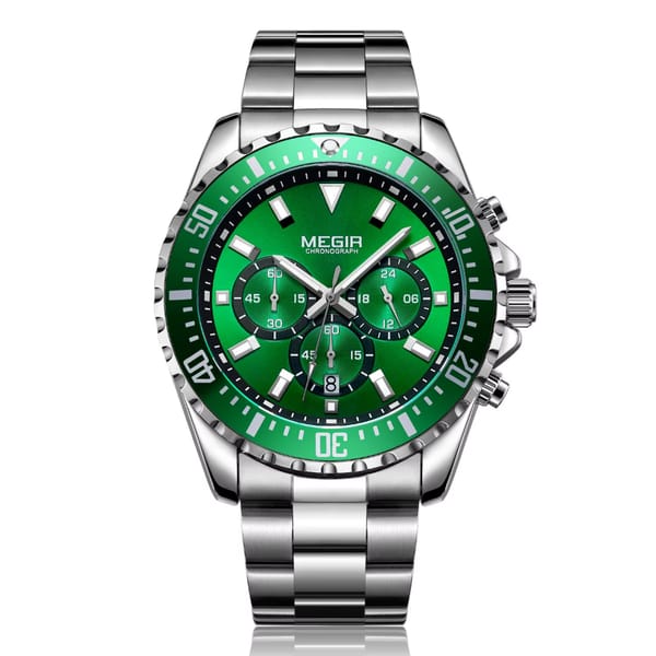 Luxury Quartz Sports Chronograph Watch with Stainless Steel Bracelet