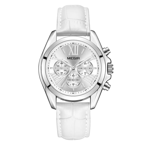 Elegant Leather Strap Women's Chronograph Waterproof Sports Watch