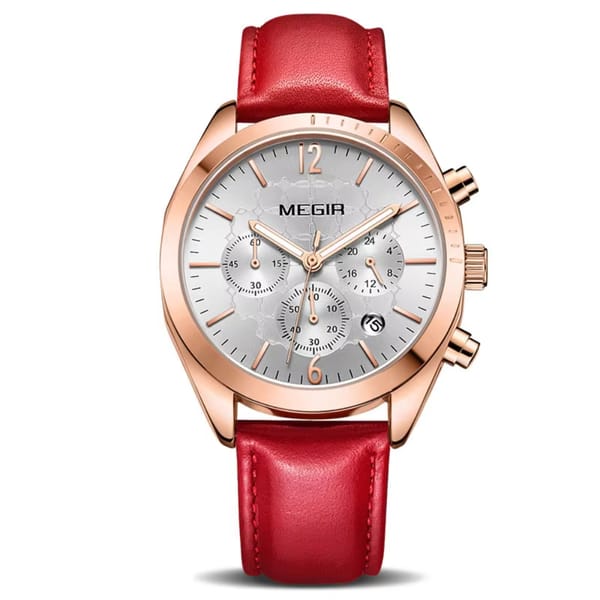 Luxury Leather Strap Women's Quartz Chronograph Business Wristwatch