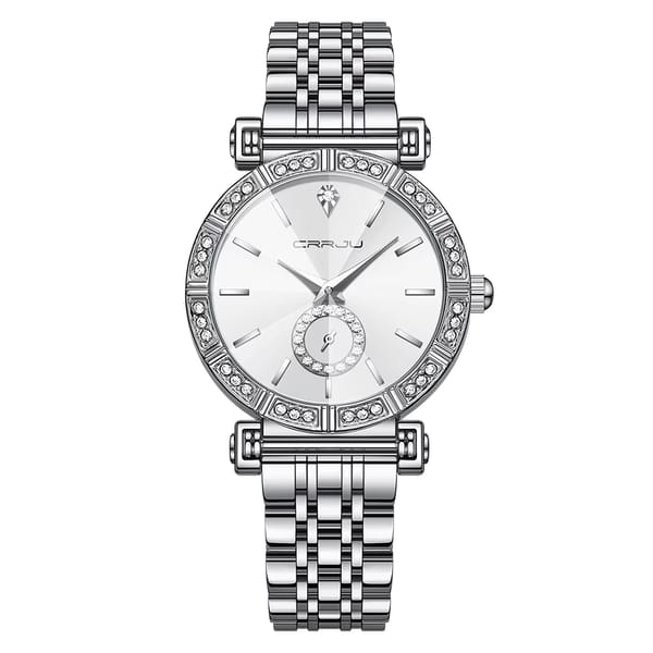 Women's Quartz Bracelet Watch with Rhinestone Detail and Steel Band
