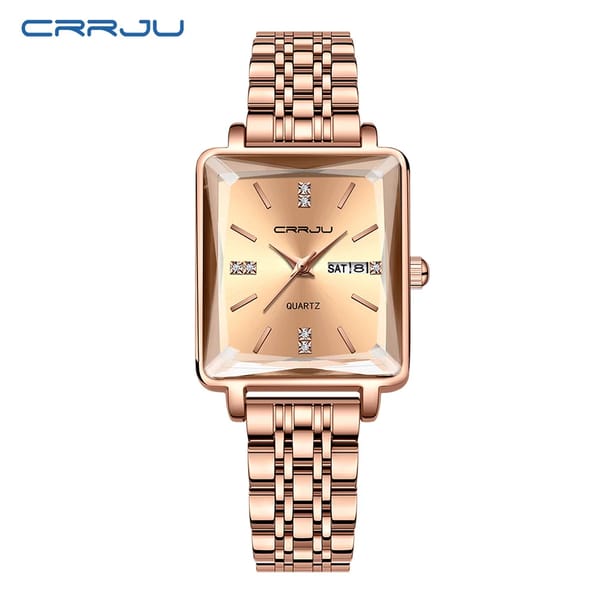 Square Quartz Watch with Stainless Steel Bracelet for Women