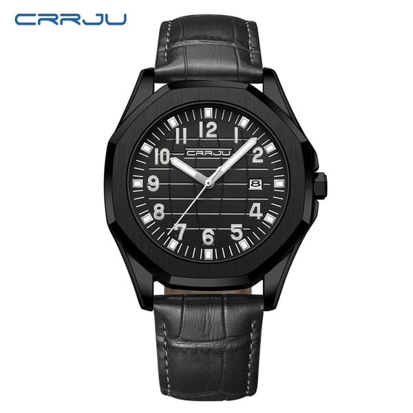 Elegant Men's Quartz Watch with Leather Strap and Calendar