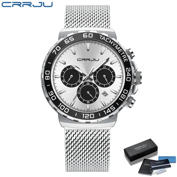Men's Stainless Steel Chronograph Quartz Watch with Waterproof Design