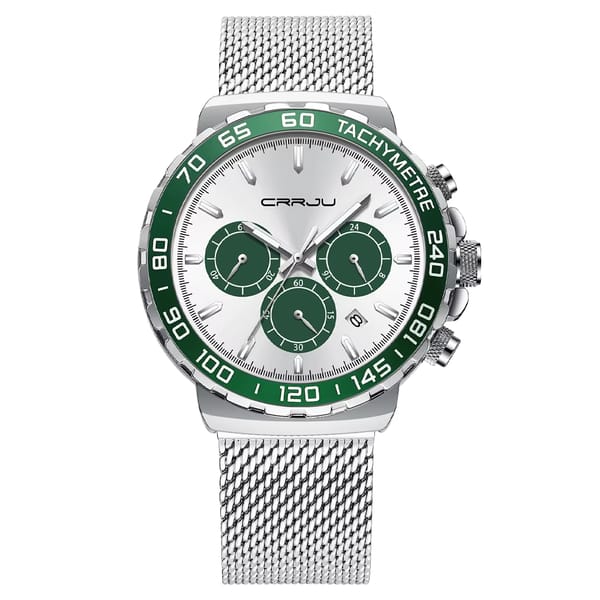 Men's Stainless Steel Chronograph Quartz Watch with Waterproof Design