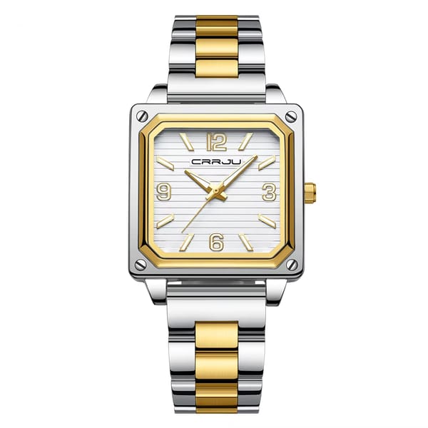 Men's Stainless Steel Square Quartz Watch with Luminous Waterproof Design