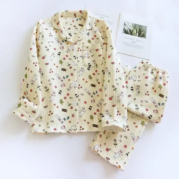 Pure Cotton Warm Pajamas for Autumn and Winter Comfort