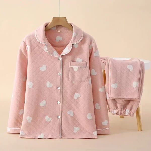 Warm Pajama Set with Air Cotton Layers for Relaxation