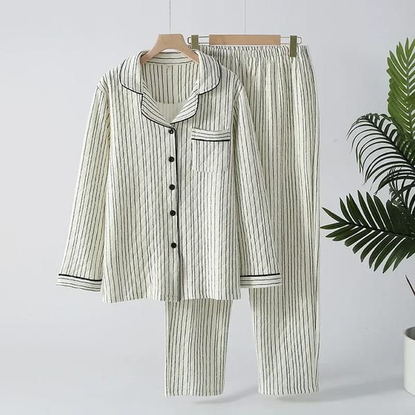 Lightweight Cotton Pajama Set with Thickened Warmth