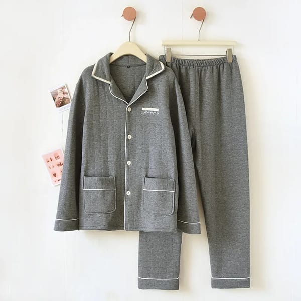 Warm 100% Cotton Quilted Winter Couple Pajama Set - Long Sleeve