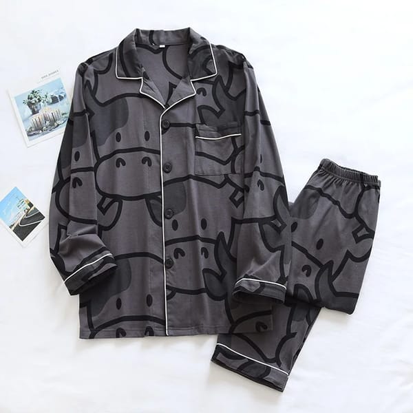 Couple's Knitted Pajama Set – Long Sleeve, Comfortable & Breathable