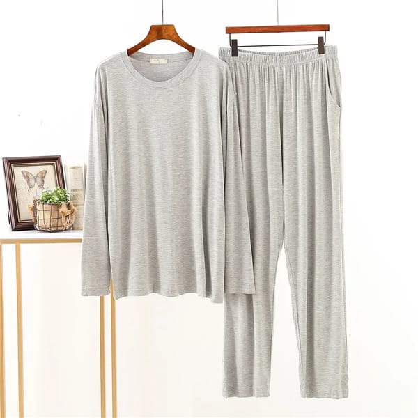 Men's Modal Pajama Set – Long Sleeve, Loose Fit, Comfortable Sleepwear