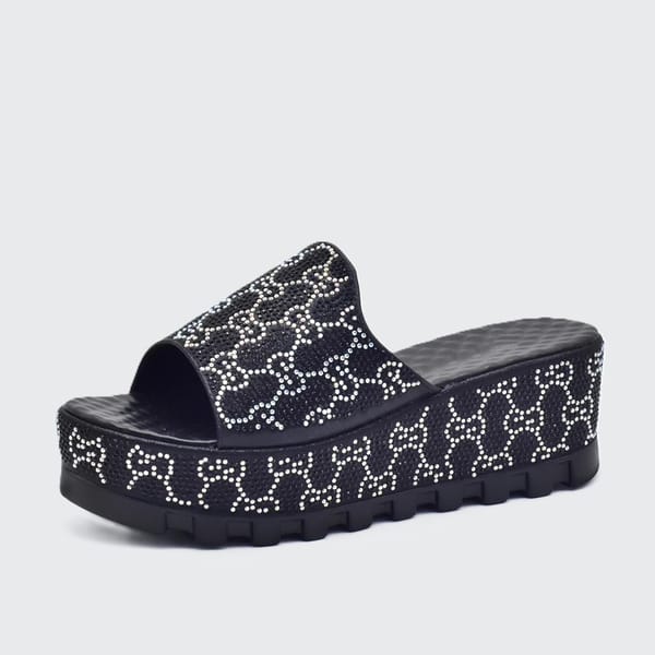 Fashionable High-Heeled Wedges with Glittering Crystals