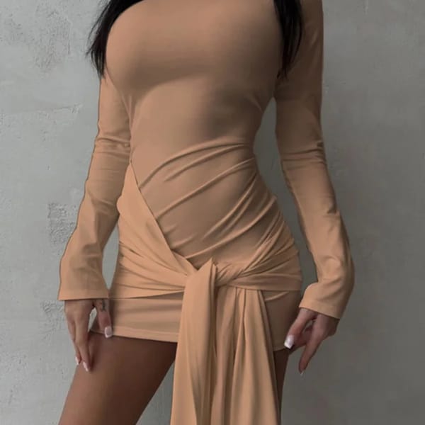 Elegant Ruched Mini Dress with Tassel Details
