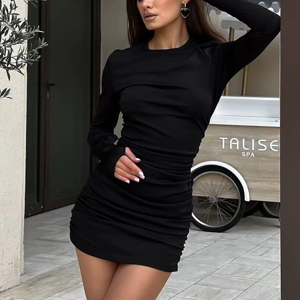 Stylish Slim-Fit Knit Mini Dress with Full Sleeves