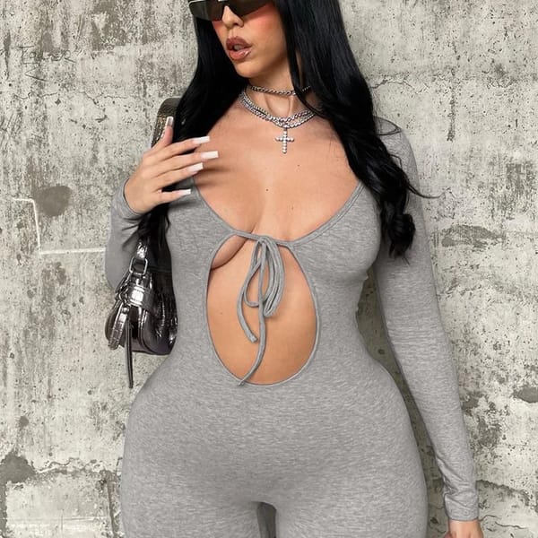 Stylish Solid Hollow Design Lace-Up Jumpsuit for Women