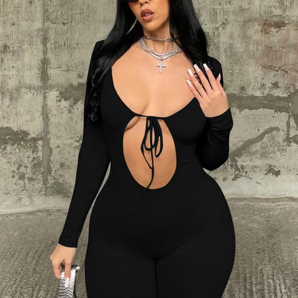 Chic Ankle-Length Jumpsuit with Hollow Straps & Lace-Up