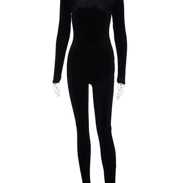 Chic Autumn Velvet Long Sleeve Bodycon Jumpsuit for Women
