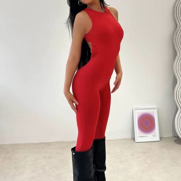Elegant Backless Lace-Up Jumpsuit with Straps for Women