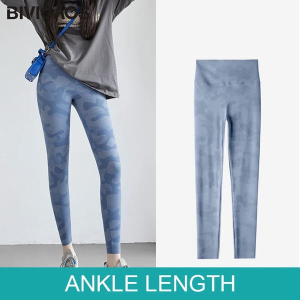 High-Waisted Camouflage Sharkskin Biker Tights for Summer Comfort